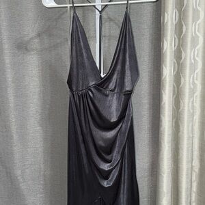 Lush Black Backless Draped Dress